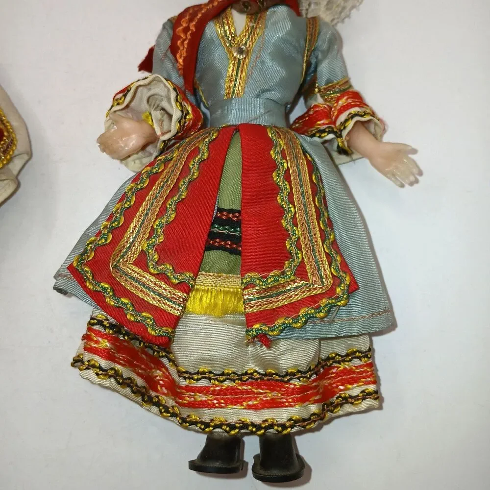 Lot Of 2 Vintage Greek Cloth Costume Dolls 7 & 9 inches tall